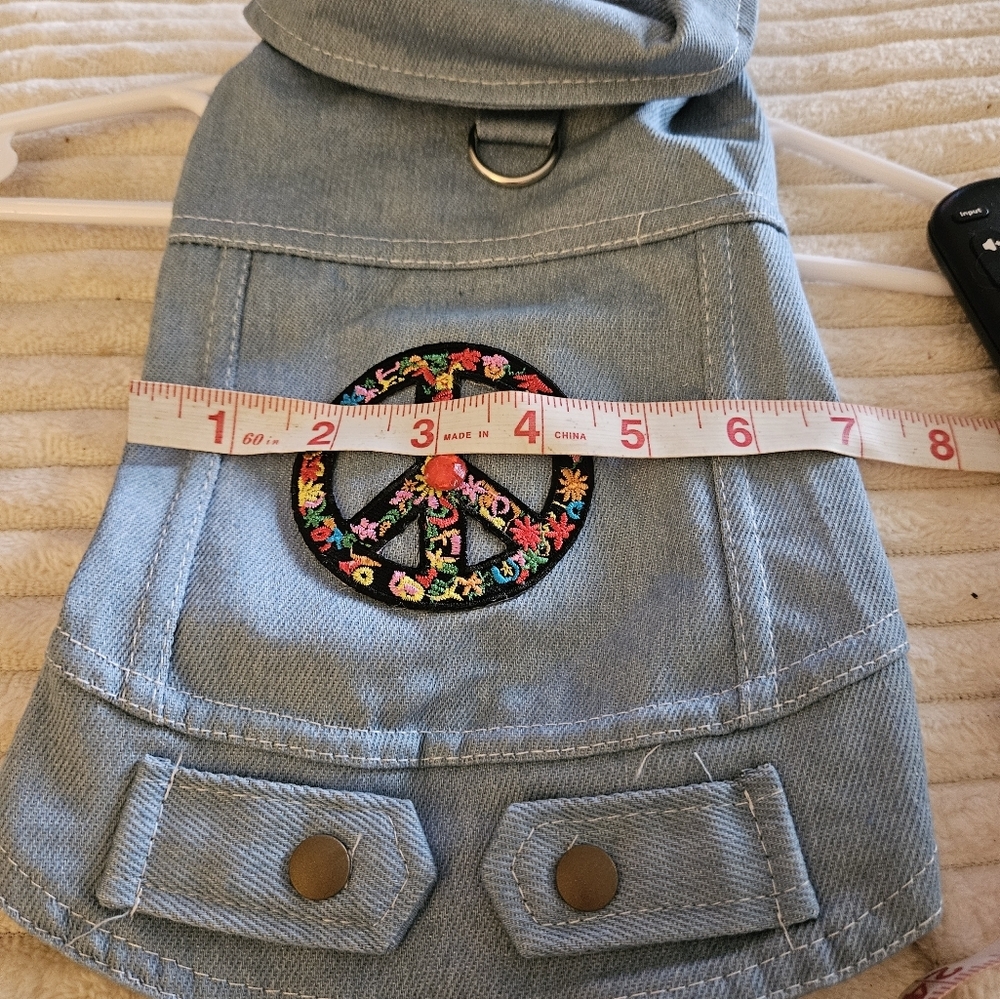 Denim Dog Jacket with Peace Sign Patch
